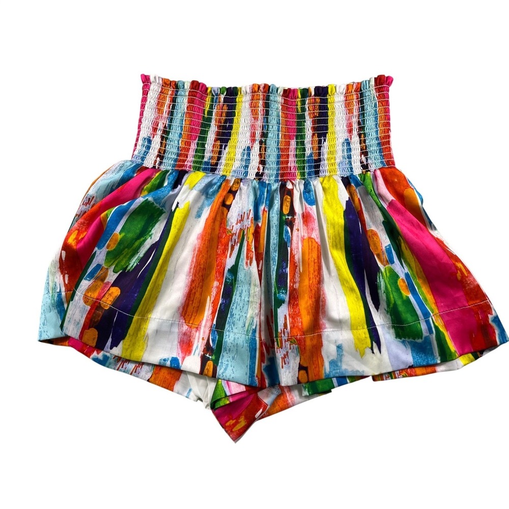 Judith March Shorts Women's M Multicolor Abstract Print Smocked High Waist